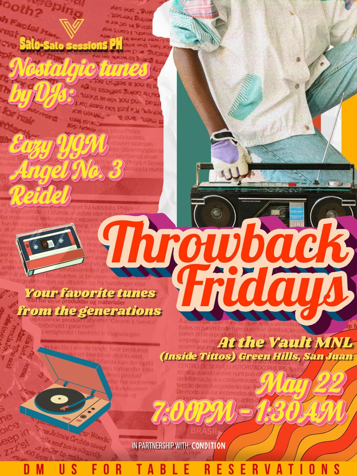 Poster for Throwback Friday - May 22, 2026, The Vault MNL · Greenhills, San Juan