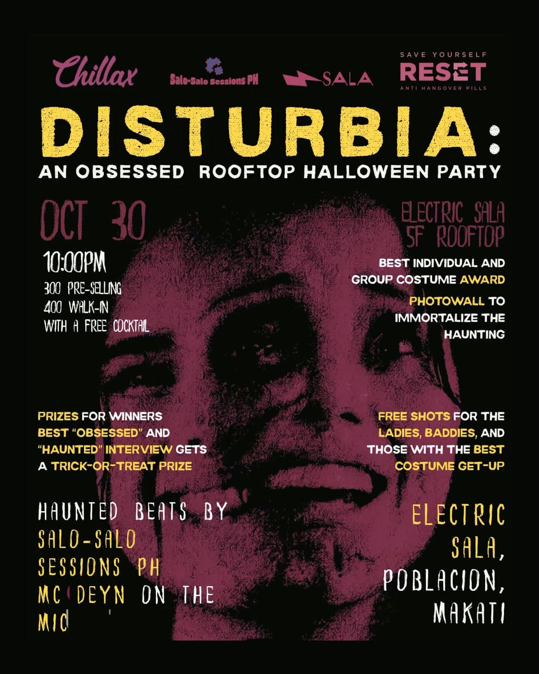 The Disturbia poster for Electric Sala's 5F rooftop, Poblacion, October 30