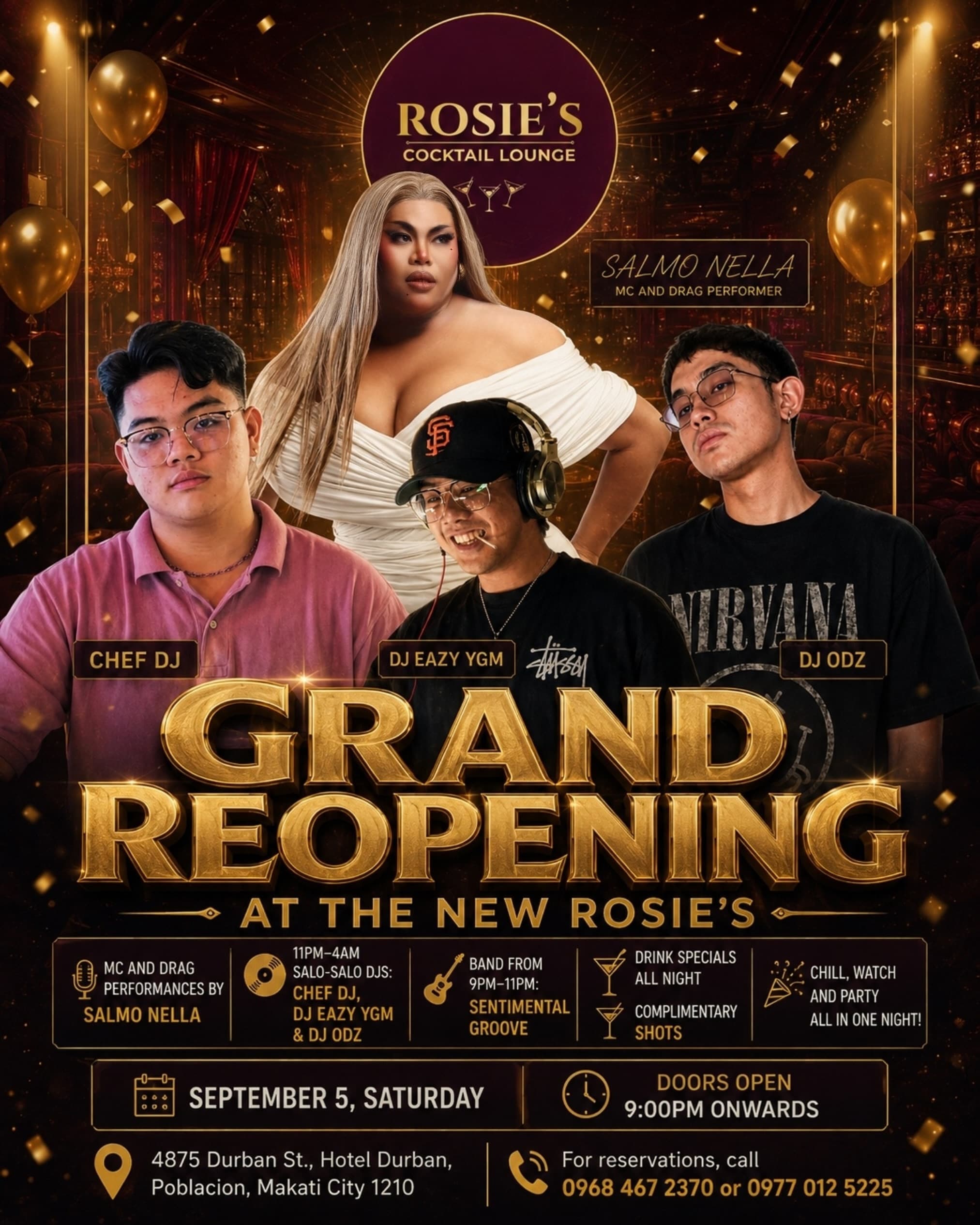 Poster for Rosie's Grand Reopening - September 5, 2026, Rosie's Cocktail Lounge · Poblacion, Makati